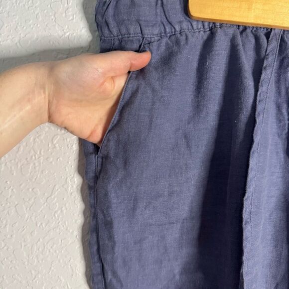 Pure J Jill Linen Cropped Pant Elastic Waist Size XL Petite Pockets Blue Relaxed - Picture 2 of 8